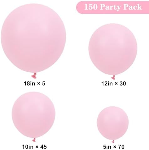 APLANET 150pcs Light Pink Balloons Different Sizes 18 12 10 5 Inch, Pastel Latex Balloons for Pink Themed Birthday Wedding Baby Shower Party, Grad Anniversary Supplies, Arch Kit Decoration - Image 2