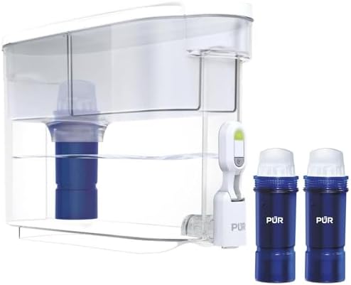 PUR Plus 30-Cup Water Filter Dispenser with 2 Lead-Reducing PUR Plus Water Filters, Dishwasher Safe, Powerful Filtration, Large 30 Cup Capacity with Slim, Space-Saving Fridge Design, White (f334f) by PUR