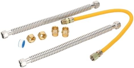 Gas Water Heater Installation Kit – 2 x 18" Corrugated Stainless Steel Water Heater Connectors, 24" Yellow Gas Line with 2 Compression Adapters by Watflow