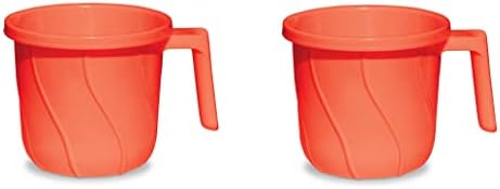 Premium BPA Free Plastic Mugs for Bathroom, Bath Mug, Stripes Design Bathing Mugs Dabba Camping Mug, 50 Ounce Capacity (Red, 2) by VAKRATUNDA+KITCHENWARES
