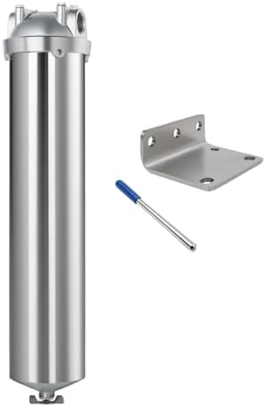 NSF/ANSI 42 Stainless Steel Whole House Water Filter Housing, 20" x 2.5" Sediment Water Filter System for Heavy Duty, Well & City Water, 3/4" NPT Port, Drain Valve Style A(Wing) by Amwater