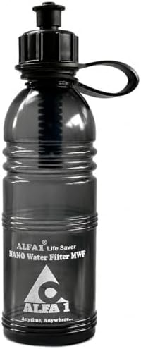 ALFA1 Life Saver Nano 32oz/1qt Water Purifier Bottle -Filter for Camping, Hiking/Biking, Backpacking, Survival. Filter Cleans 99.99% of particulates and Other Matter for up to 130 gallons of Water. by ALFA+1