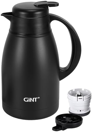 GiNT Thermal Coffee Carafe 51 Oz, Stainless Steel Insulated Beverage Server with Easy-Clean Detachable Lid, Leak-Proof One-Hand Pour Large Dispenser for Hot Drinks and Coffee Pot for Home Office by WelcometoGiNT