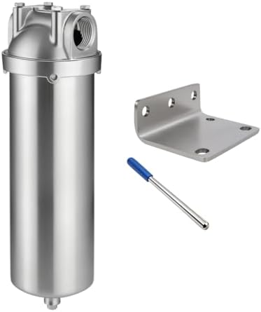 NSF/ANSI 42 Stainless Steel Whole House Water Filter Housing, 10" x 2.5" Sediment Water Filter System for Heavy Duty, Well & City Water, 1/2" NPT Port, Drain Valve Style C(Square Head) by Amwater