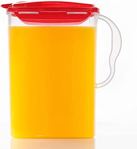 LocknLock Aqua Fridge Door Water Jug | Clear Pitcher | BPA Free Plastic Pitcher with Lid | 3 Quart Pitcher with Lid for Water, Juice, Tea & More Beverages, Red by LocknLock