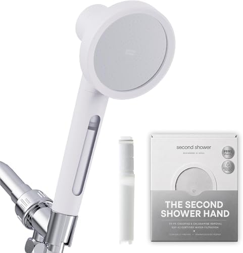 SecondShower Filtered Shower Head with Handheld for Hard Water - NSF Certified 99.9% Chlorine Removal, High Pressure, Korean Vitamin C Filter for Soft Skin & Hair (Pure Silver) by SecondShower