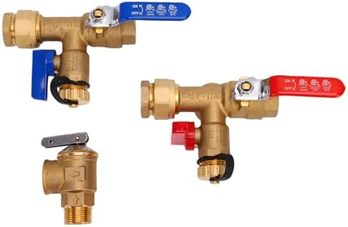 Brass Tankless Water Heater Valve Kit, 3/4 Inch Ips Isolator Set Press Relief Valve, Hot Cold Water Shut off Universal Compatibility for Most Gas Electric Heaters by Unknown