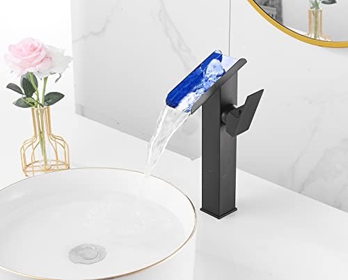 Bathroom Vessel LED Faucet 3 Color Changing Light Waterfall Single Handle One Hole Bowl Sink Faucet Vanity Lavatory Deck Mount Mixer Tap Tall Body Modern Restroom 1 Hole Supply Lines - Image 2