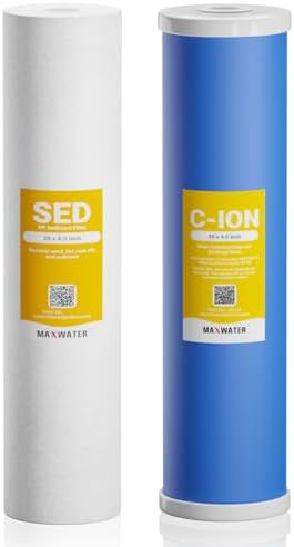 Max Water 20" x 4.5" BB Hard Water Replacement Filter Set - 20" Sediment + Cation Resin Cartridge for Hard Water Treatment & Sediment Removal | Fits Standard Whole House Water Filter Systems by MaxWater