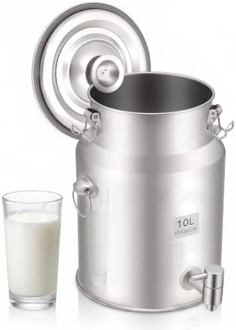 Stainless Steel Seamless 2-Gallon Milk Jug, Milk Can, 304 Milk Dispenser Container Pail, Anti-Leak Liquid Storage Container, Durable Stainless Steel Water Jug for Home Farm by Unknown