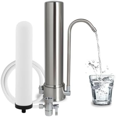 Countertop Water Filtration System, 5-Stage Stainless Steel Countertop Filter, 8000 Gallons Water Filter-Reduction of Lead, Chlorine, Heavy Metal Bad Odors (1 Filter Included) by Amwater