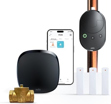 Ezlo Smart Water Shut-Off Valve Control Kit with Separate Ezlo Plus Smart Hub and Leak Sensor – WiFi + Z-Wave Kit – 1¼ | Water Leak Sensor, Water Shut Off Tool, Automatic Timer, Compatible with Alexa by PropertyEmpowered