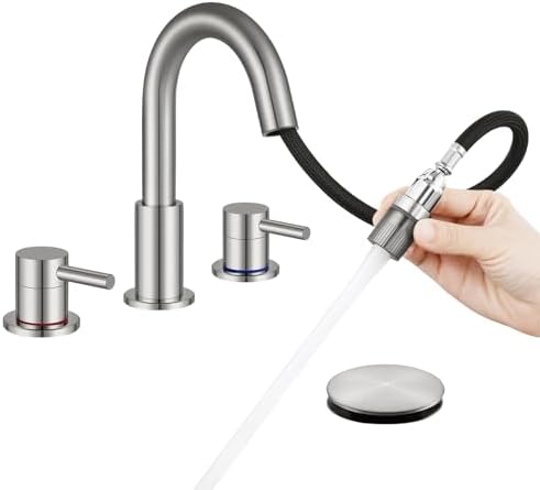 Bathroom Sink Faucet 3 Hole with Pull Down Sprayer, Brushed Nickel by IUERASD