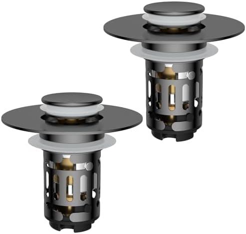 Hibbent 2 PCS Upgraded 3 in 1 Bathroom Sink Drain Strainer, Pop Up Stopper by Hibbent