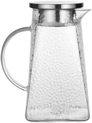 1.2l Glass Water Pitcher with Lid, Hammer Pattern Serving Jug by GOOHOCHY