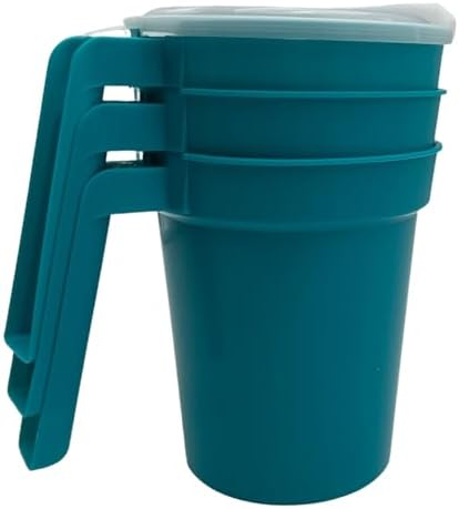 28 oz Water Pitcher with Straw Port Lid – Turquoise Patient Care Pitcher with Easy Grip Handle for Elderly, Nursing Homes, Hospitals- 3 pack by Brand