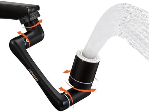 Spurtar 1440° Swivel Bathroom Faucet Extender | Fits G1/2" 55/64" 15/16" Threads | NOT fit for Delta, Moen, Kohler | 2-Spray Mode Faucet Aerator | Black (HHW0001BK) by Spurtar%C2%AE
