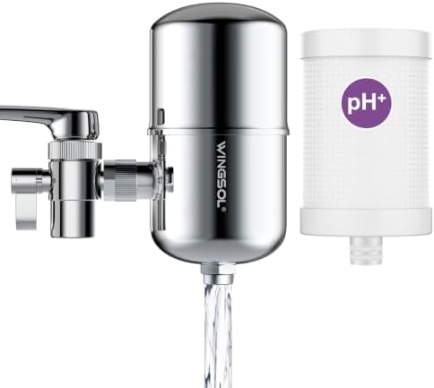 WINGSOL Stainless Steel Mineral Alkaline Water Filter for Sink Faucet, NSF/ANSI 42&53, 360° Rotating Tap Purifier Improve pH+ & Taste, Reduce Chlorine, Odor, Sediment, 250 Gallons, Reinforced Housing by WINGSOL