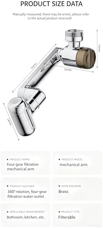 1080° Sink Faucet Aerator Extension Swivel Faucet Extender for Toddlers, 4 Sprayer Modes Rotatable Bathroom Kitchen Head Replacement Tap Attachment with Filter - Image 7