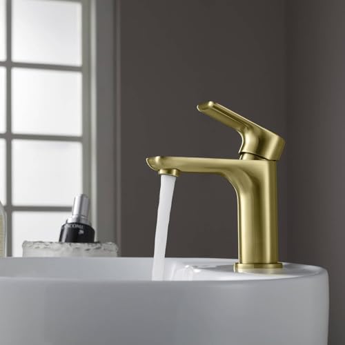 KIBI Tender Brushed Gold Bathroom Sink Faucet with Pop-Up Drain | Single Handle Solid Brass High Arc Spout | Smooth Water Flow and Corrosion-Resistant (Brushed Gold W/Pop Up Drain) - Image 4