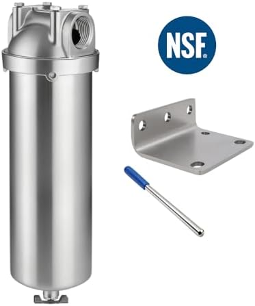 NSF/ANSI 42 Stainless Steel Whole House Water Filter Housing, 10" x 2.5" Sediment Water Filter System for Heavy Duty, Well & City Water, 3/4" NPT Port, Drain Valve Style A(Wing) - Image 2