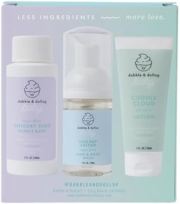 Dabble & Dollop Baby Minis Kit – Fragrance-Free, Tear-Free Shampoo & Body Wash, Bubble Bath and All Over Lotion, Travel Size Baby Toiletries or Gift Set for Newborns & Sensitive Skin - Image 7