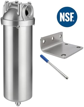 NSF/ANSI 42 Stainless Steel Whole House Water Filter Housing, 10" x 2.5" Sediment Water Filter System for Heavy Duty, Well & City Water, 1/2" NPT Port, Drain Valve Style C(Square Head) - Image 2