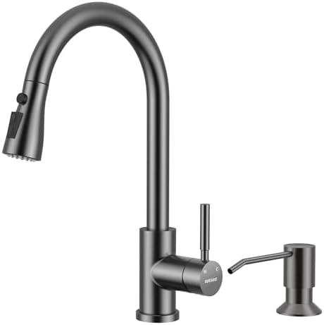 WEWE Kitchen Faucet with Soap Dispenser Set, Pull-Down, Matte Gray by WEWE