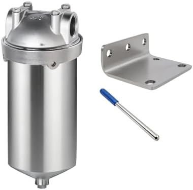 NSF/ANSI 42 Stainless Steel Whole House Water Filter Housing, 5" x 2.5" Sediment Water Filter System for Heavy Duty, Well & City Water, 1/2" NPT Port, Drain Valve Style C(Square Head) by Amwater