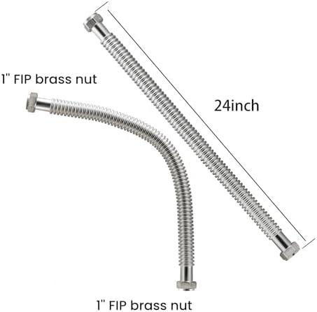 24inch Stainless Steel Corrugated Water Heater Connector Flexible for Female Iron Water Pipes Fitting, 1" FIP x 1" FIP, 24" Length (2 Packs)… - Image 2