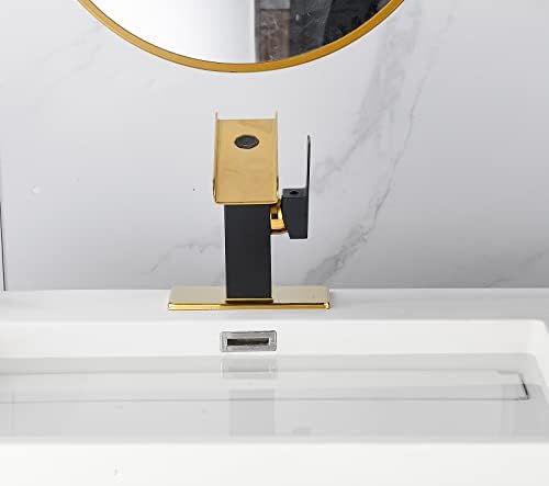 One Hole Bathroom Faucets LED Waterfall Spout Black and Gold RGB 3 Colors Light Changing Temperature Lavatory Vanity Sink Faucet Brass Single Handle Modern Washbasin Bath Tap Commercial Residential - Image 6