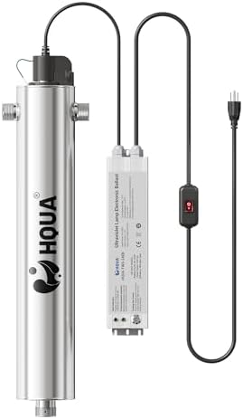 120W Whole House UV Water Purifier – 24 GPM Ultraviolet Water Filter with Cooling Fan, 120V, 1” MNPT Inlet/Outlet, Includes Spare UV Lamp & Quartz Sleeve by HQUA