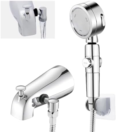 Chrome Tub Spout with Diverter slip fit 1/2 inch Copper Tube, High Pressure filtered Handheld Shower with 3 Spray Modes On/Off Switch, 59 inch hose, Bracket, No Drill Required Install by EEZEXPREZE