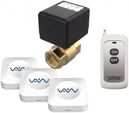 VAW Smart Water Shut Off Valve System - 1/2' Automatic Heavy Full Port Valve + 3 Wireless Water Leak Detectors + Controller, No Hub, 3-Year Battery, IP66 Waterproof for Kitchen Bathroom Basement by Unknown