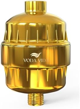 15-Stage Shower Filter for Hard Water | Universal High-Output Cartridge | Removes Chlorine, Heavy Metals for Softer Skin and Hair (15 Stage Shower Filter - Gold) by VodaVida