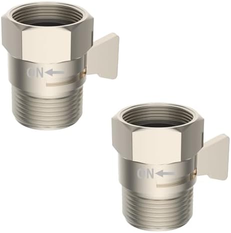 Hibbent All Metal 2 Pack Shower Head Flow Control Valve, G1/2 Brass Shut-off Valve with Metal Handle Lever, Shut OFF Water Flow Control Regulator for Handheld Shower, or Bidet Sprayer, Brushed Nickel by Hibbent