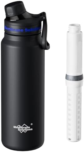 Membrane Solutions C3 Filtered Water Bottle, 32oz Stainless Steel Water Bottle with Replaceable UF+ACF Filter Cartridge, Portable Water Filter, Travel, Hiking & Camping for Drinking Water by MembraneSolutions