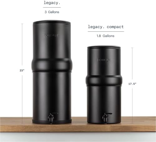 Boroux Compact Gravity-Fed Countertop Stainless Steel Water Filter System | 1.8 Gallons with 2 Authentic Black Foundation. Filters | Matte Black - Image 2