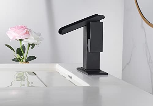 Bathroom Sink Led Faucet Waterfall Spout Black RGB 3 Colors Changing Temperature Lavatory Vanity Sink Faucet One Hole Handle Modern Washbasin Tap with Lights Deck Mount Commercial - Image 4
