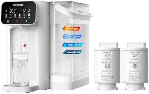 Waterdrop CT01 Countertop Water Filter System, Hot and Cold Water Dispenser with Multi-Stage Filtration with WD-CF01 Replacement Filter 1 Pack, Bundle by Waterdrop