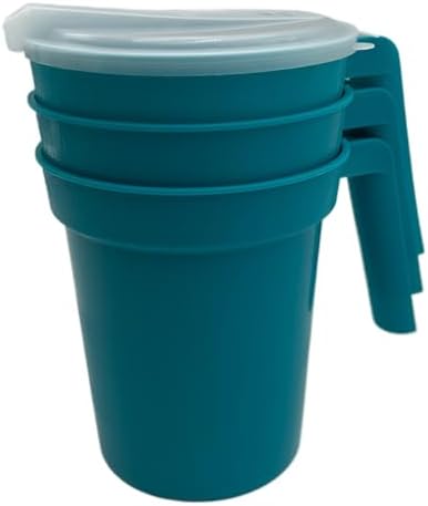 28 oz Water Pitcher with Straw Port Lid – Turquoise Patient Care Pitcher with Easy Grip Handle for Elderly, Nursing Homes, Hospitals- 3 pack - Image 3
