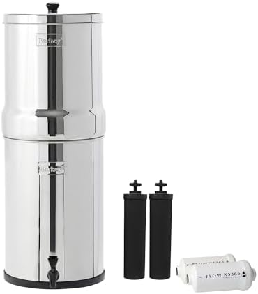 Crown Berkey Gravity-Fed Water Filter System 6 Gallon with 2 Black Berkey Elements, 2 PF-2 Fluoride and Arsenic Reduction Elements by Berkey