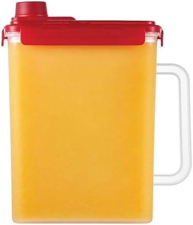LocknLock Aqua Fridge Door Water Jug | Clear Pitcher | BPA Free Plastic Pitcher with Lid | 1 Gallon Pitcher with Lid for Water, Juice, Tea & More Beverages, Red by LocknLock