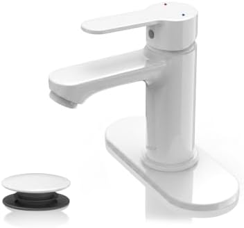 BELZ White Bathroom Faucet, Lead-Free for 1 or 3 Hole 4" Vanity Sink by BELZ