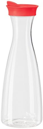 OGGI Clear Carafe With Flip Open Lid - Ideal Juice Bottle, Pitcher for Tea and Water, 1.6 Lt (54Oz), Red Lid by Unknown