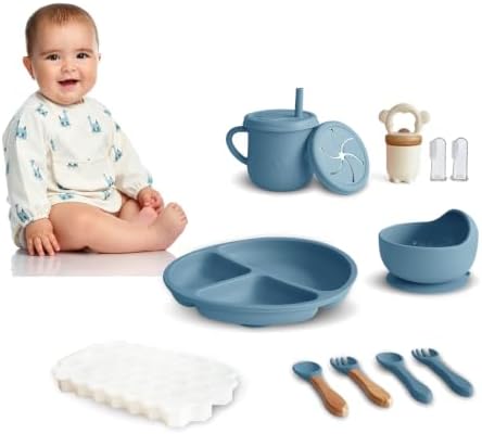Silicone Baby Feeding Set 12PCS,Baby Led Weaning Set(Ocean Blue) by Dormlony