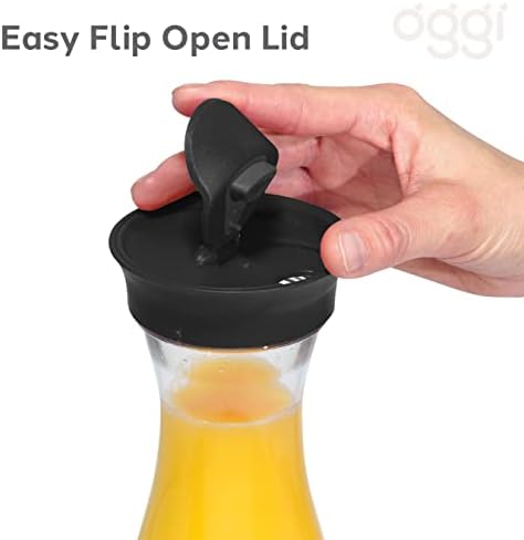 OGGI Clear Carafe w/Flip Open Lid - Ideal Juice Bottle, Clear Pitcher with Lid, Tea Pitcher, Water Carafe, 1.6 Lt(54Oz), Black - Image 3