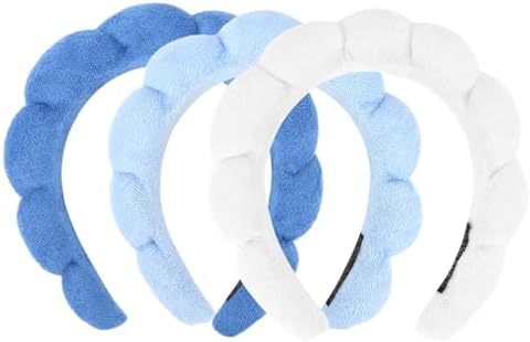 3 Pack Spa Terry Cloth Headbands - Puffy Hair Bands for Skincare, Makeup, and Face Washing by ACO-UINT