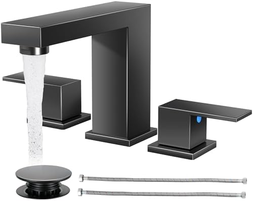 Cobbe Bathroom Faucet 3 Hole, Matte Black Bathroom Sink Faucet Widespread by Cobbe