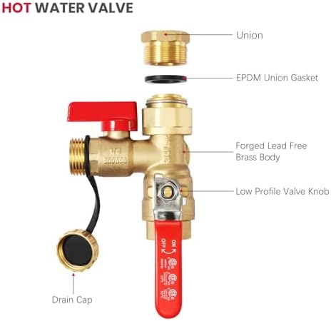 GASLAND 3/4 Inch Tankless Water Heater Service Valve Kit, with Pressure Relief Valve, Hot Cold Water Supply Isolator Valves in Clean Brass Construction - Image 2